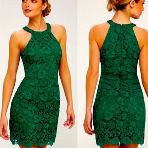 Lulu’s Love Poem Green Lace Mini Dress